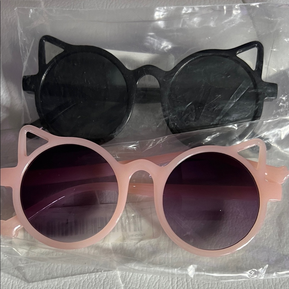 Kids Cat-Ear Sunglasses Set - Black and Pink